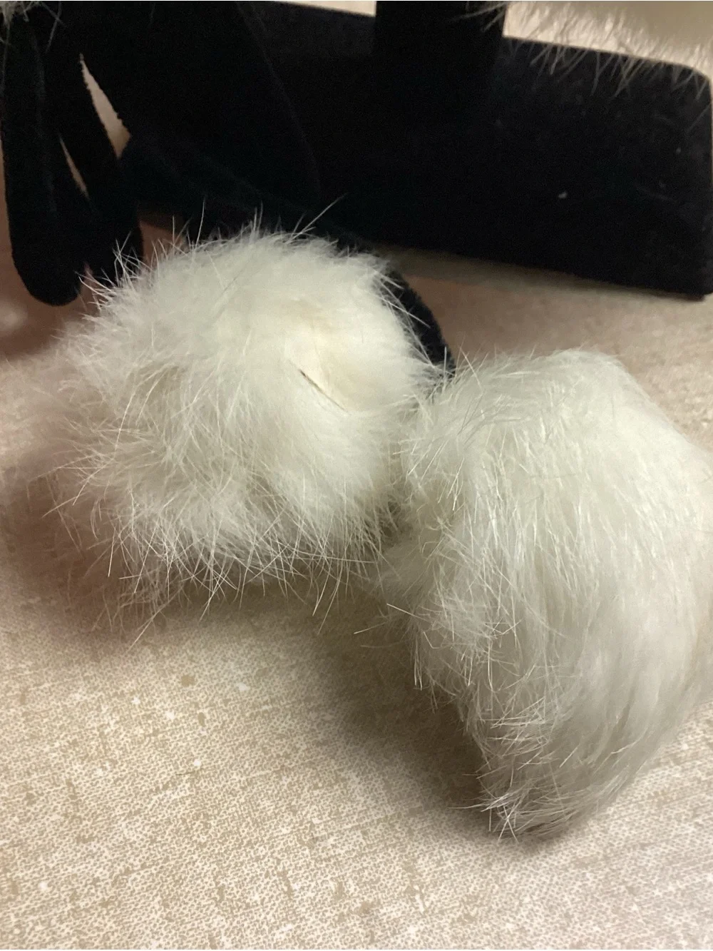 Cream Fur collar. face too 😊😊😊😊with Pom-Pom Accents